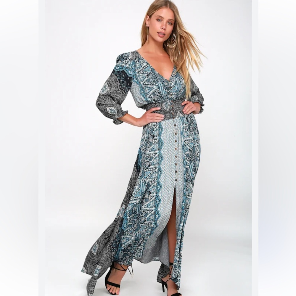 Free People Mexicali Rose Black Print Maxi Dress size small